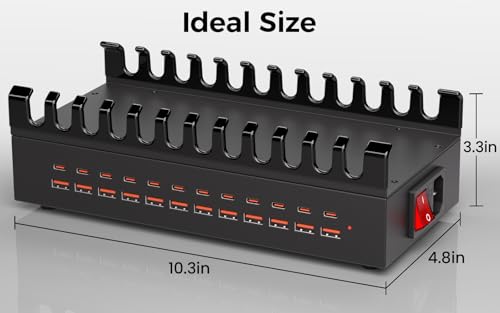 여러 장치용 300W USB 충전 스테이션, 24포트 USB C 고속 충전 스테이션, 태블릿, 노트북, 휴대폰, 아이폰, 아이패드와 호환되는 멀티 기기 충전기 스테이션 오거나이저 (300, 와트)