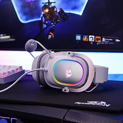Redragon H510 Zeus-X RGB White Wired Gaming Headset - 7.1 Surround Sound - 53MM Audio Drivers in Memory Foam Ear Pads w/Reliable Fabric Cover- Multi Platforms Headphone - USB Powered for PC/PS4/NS | Gaming Headset Surround Memory Foam Ear Pads Fabric Cove