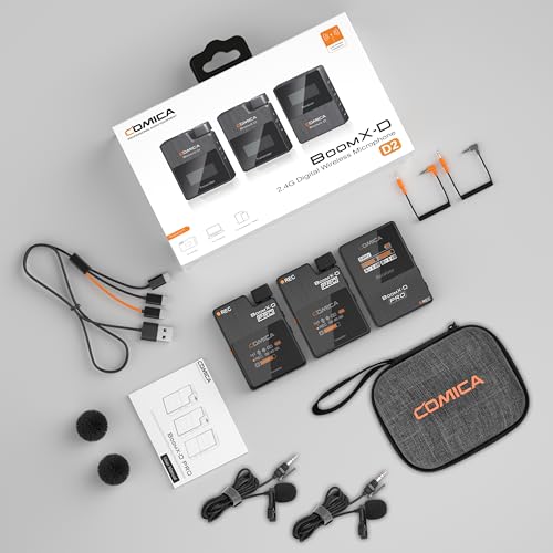 COMICA BoomX-D2 PRO Wireless Lavalier Microphone for iPhone Android Camera | Built-in 16GB Recorder, Noise Cancellation, 656ft Stable Range, Safety Audio Track, for YouTube, TikTok, Vlog, Interview