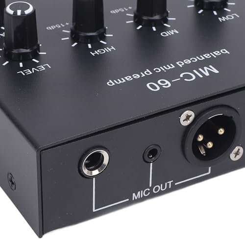 Balanced Microphone Preamp, 48V Power Mic Gain Booster with XLR/6.35mm/3.5mm Input Output for Dynamic and Condenser Mic, 60dB Gain, Low Noise, for Vocal Recording Podcast L