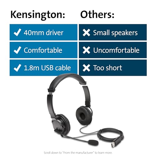 Kensington USB Hi-Fi Headphones with Microphone (K97601WW), Black