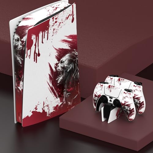 PlayVital Full Set Skin Decal for ps5 Console Digital Edition, Sticker Vinyl Decal Cover for ps5 Controller & Charging Station & Headset & Media Remote - Blood Zombie - color: Blood Zombie