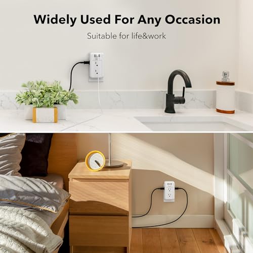 BN-LINK Multi Plug Outlet, 6 Wall Outlet Extender with 3 USB Charging Ports (1 USB C) Total 3.4A, 3-Sided Outlets Splitter Multiple Outlet Wall Plug for Home Office Dorm Room - size: 6 Outlets (3 Side) (USB)