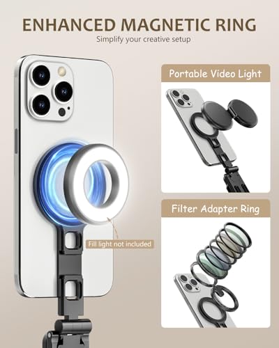 UBeesize Foldable Magnetic Phone Tripod Stand for iPhone Vlogging | 20 N52 Strong Magnets, Cold Shoe & 1/4" Screw