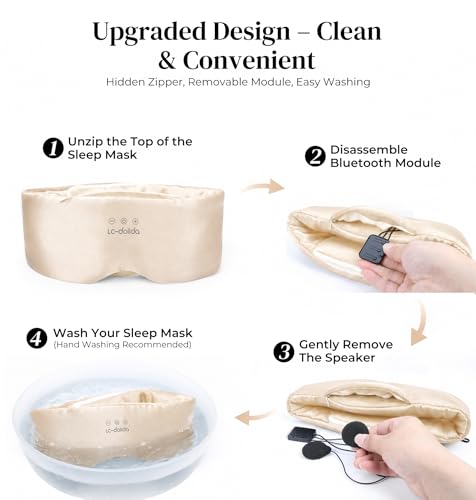 LC-dolida 3D Silk Bluetooth Sleep Mask, Mulberry Silk Sleep Mask with Bluetooth Headphones, Bluetooth Eye Sleep Mask for Side Sleepers, Total Blackout Bluetooth Eye Mask for Women Men, Champagne - color: Champagne