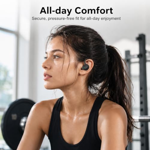 Wireless Earbuds Bluetooth 5.3, 42H Playtime, Over-Ear Sport Earbuds with Earhooks, Charging Case, Deep Bass, Built-in Mic, Waterproof Headphones for Running Gym, Black