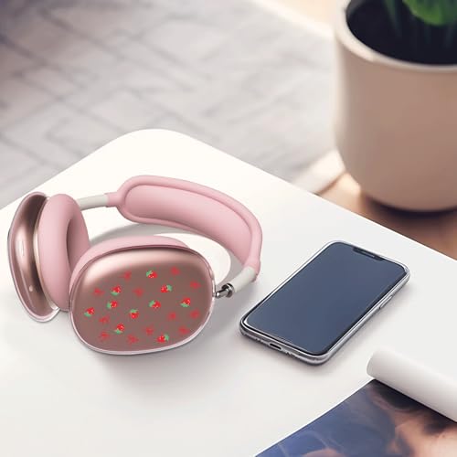 Pink Cherry Strawberry Clear Case for Airpods Max Headphones Cute Fruit Soft TPU Ear Cups Cover Anti-Scratch Silicone Ear Pad Protective Case Lovely Headband Cover for Apple Airpods Max - color: Bow strawberry 06