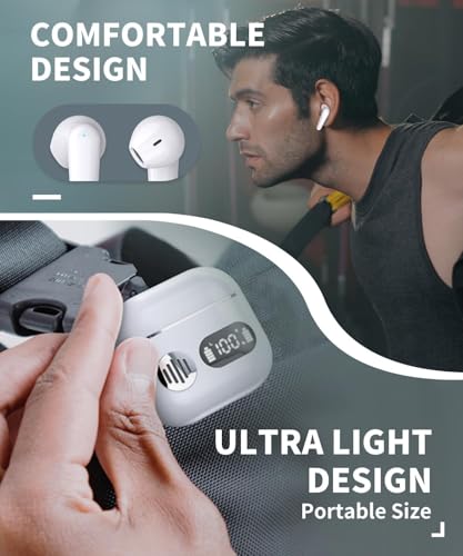 2026 New Wireless Bluetooth in‑Ear Earphones, Dual LED Screen & Built‑in ENC Microphone, 48‑Hour Total Playback Time, IP7 Sweat‑Resistant Sports Headphones, White
