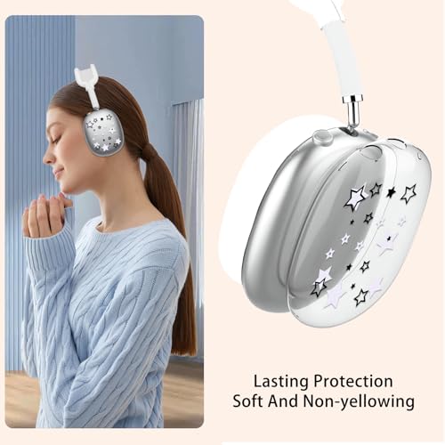 Silicone Case for AirPods Max Headphones, Clear Star Soft TPU Ear Cups Cover/Ear Pad Cover/Headband Protection for Apple AirPods Max USB-C/Lightning (2024/2020) (White) - color: White