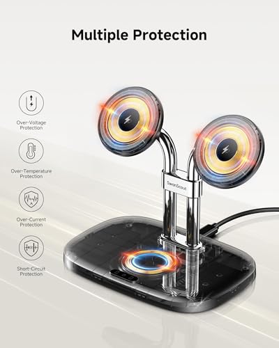 Dual Wireless Charger for iPhone 17, SwanScout 706M, Black | Dual Magnetic Charger for iPhone Air/16/15/14/13/12 Series, Charging Station for AirPods Pro 3/2, AirPods 4/3 - color: Black