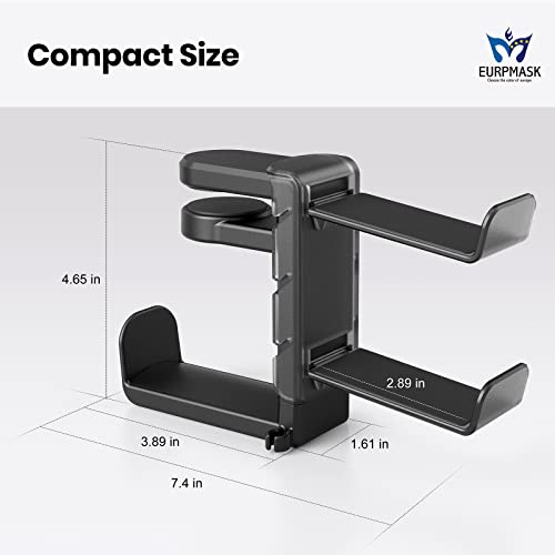 EURPMASK 3-in-1 Rotating Headphone Stand w/2 Detachable Controller Holders | Adjustable Clamp-on Headset Holder Hanger,360°Swivel,Gaming Headset Hanger,Cable Organizer,Keep Headphones Secure&Desk Tidy - color: Black Pro