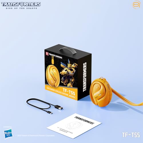 Transformers TF-T55 Open-Back Bluetooth Wireless Earbuds, Sleek Wing-Like Design Passive Noise Cancelling in-Ear Cool HiFi Calling Dual Modes Sports Earphones LED Display (Yellow - Bumblebee) - color: Bumblebee Yellow