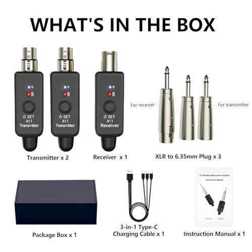 2.4GHz Wireless XLR Microphone System Transmitter Receiver(A11-2(2TX+1RX))