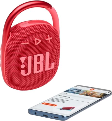 JBL Clip 4 Portable Bluetooth Speaker - Red, IP67 Waterproof, Dustproof, 10 Hours Playtime, Integrated Carabiner, Ultra-Portable Design, Bold Style, Rich Pro Sound, Includes Pouch, JBLCLIP4Red-Pouch