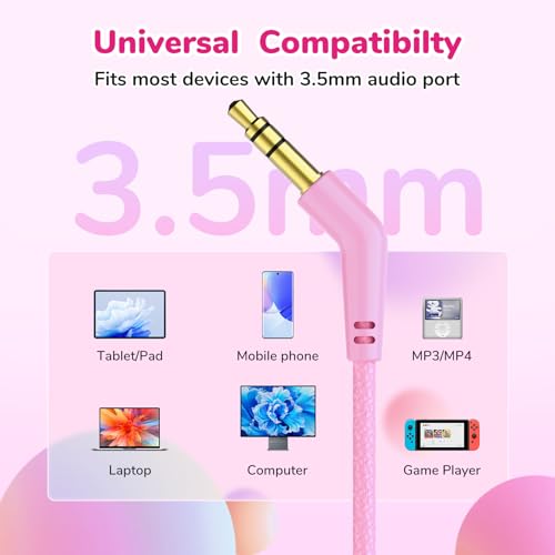 EarFun S1 Kids Headphones, Wired Headphones for Kids, Lightweight, Pink | Stereo Sound, Adjustable Headband, 85dB Volume Limit, Portable On-Ear Headphone for School/Travel/Boys/Girls/PC/Tablet, Pink - color: Pink