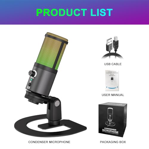 G-MARK MK6 RGB USB Condenser Microphone, Gaming Microphone for Podcasts, Streaming, Broadcasting, Condenser Mic with Cardioid, Omnidirectional, Compatible with PS4/5/PC