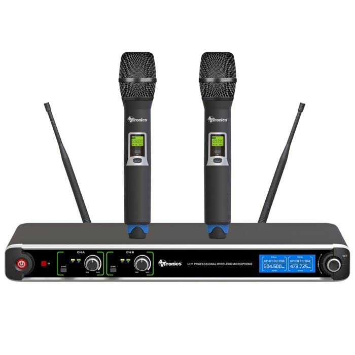 Professional Wireless Microphone System, 200 Channel 2 Handheld Mic System, Mic System for Speech, Singing, Events, Church, Karaoke, DJ, Party, and classrooms
