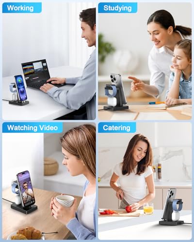 30W Fast 3 in 1 Charging Station for Apple Devices - ADADPU USB C Charger Stand for iPhone 17 16 15 Pro Max Plus & AirPods 4,Wireless Charger Dock Compatible with Apple Watch Ultra/10/9/8/7/6/5/4/3/SE - color: Classic Black