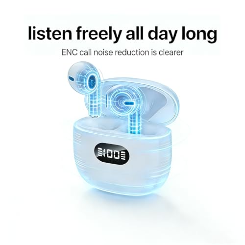 Wireless Earbuds,Bluetooth 5.4 Headphones with LED Display, Stereo Sound Clear Call,IPX7 Waterproof Bluetooth Earbuds with 50h Battery Last,ENC Noise Cancelling in Ear Earphones