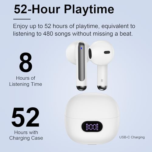Wireless Earbuds Bluetooth Headphones in Ear Buds with Stereo Deep Bass | 60H Bluetooth Ear Buds with 4 ENC Noise Cancelling Mics, IP7 Waterproofing Earphones Hands-Free Calls Dual LED Display