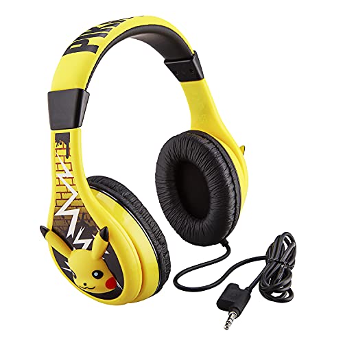 eKids Pokemon Pikachu Wired Kids Headphones, Adjustable, Stereo Sound, 3.5Mm Jack, Tangle-Free, Volume Control, Children's Headband On Ear for School Home, Travel - color: Yellow