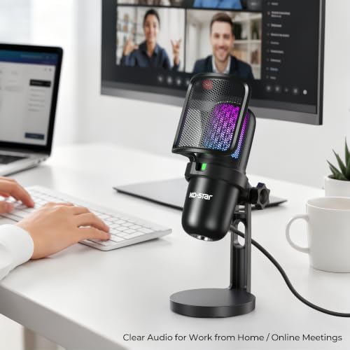 USB Streaming Gaming Microphone, PC Condenser Desktop Mic for Video, Home use, YouTube, with RGB Control, Gain Knob, 3.5mm Headphone Jack, Shock Mount, on Computer/PS5 - (Black) - color: Black