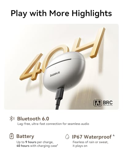 Baseus Bowie MC1 Pro Open Ear Clip-On Headphones, Hi-Res LDAC & HiFi4 Acoustic Sound, 5g Ultra-Lightweight Comfort, SuperBass 2.0, DNN 4-Mic AI Clear Calls, IP67 Waterproof, Bluetooth 6.0 (Titanium) - color: Titanium
