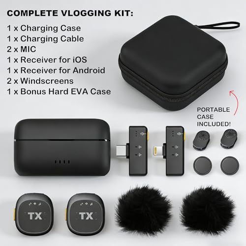 BSONE Wireless Lavalier Microphone for iPhone & Android, Clip-On Mini Mic with Charging Case, Rechargeable Professional Lapel Mics for Vlogging, Video Recording, Content Creators, YouTube, TikTok