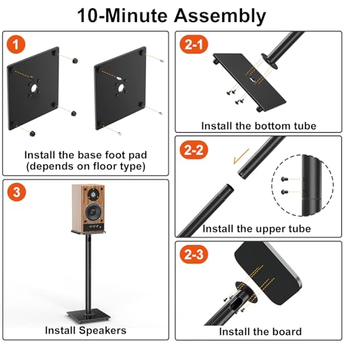 Speaker Stands Pair, 31" Fixed Height, Max 22 lbs, Tempered Glass Base | Surround Sound Speaker Stands, Cable Management, Universal Floor Speaker Standing for Studio Satellite Rear Bookshelf Speaker - size: Height 31"