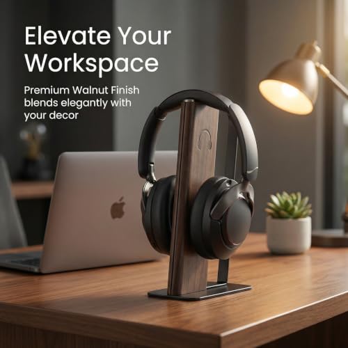 Headphone Stand Desk Cute, No Assembly, Dark Brown | Weighted Base Headset Holder for AirPods Max Sony Bose Beats Sennheiser, Stable Gaming & Studio Earphone Rack, - color: DARK
