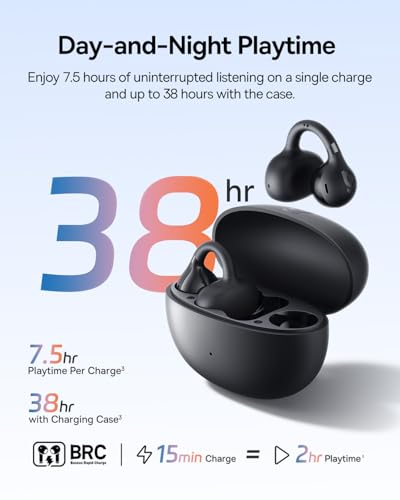Baseus Bass BC1 Open Ear Earbuds Clip-On Headphones, Open-Ring Comfort with Tri-Curve Snug Clip, Powerful Sound with SuperBass, 4-Mic Clear Calls, IP55 Waterproof, 38H Playtime, Lightweight - color: Space Black