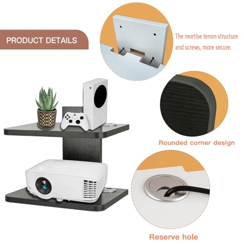 BiJun Projector Wall Mount, 2 Tier Black Floating TV Shelf
