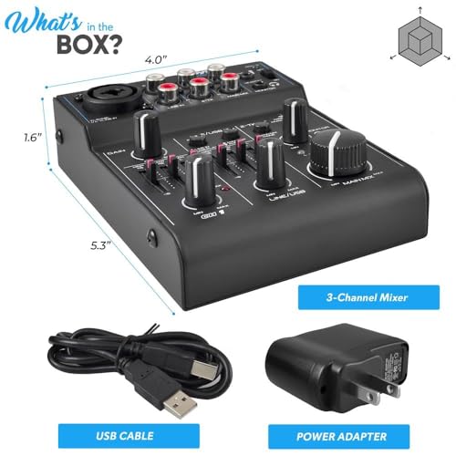 3 Channel Bluetooth Audio Mixer - DJ Sound Controller Interface with USB Soundcard for PC Recording, XLR, 3.5mm Microphone Jack, 18V Power, RCA Input/Output for Professional and Beginners - PAD30MXUBT - style: 3 Channel Bluetooth