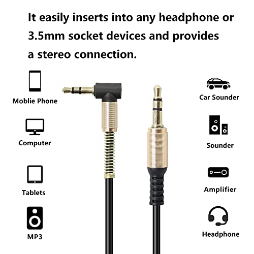 GELRHONR 3.5mm Audio Coiled Cable, Right Angle 3.5mm Male to Male Stereo TRS Cable for Car Stereo, Smartphone, Tablet, MP3 Player (Black)