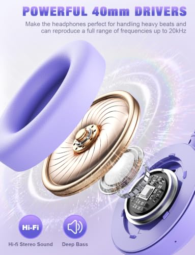 RUNOLIM Hybrid Active Noise Cancelling Headphones, Wireless Over Ear Bluetooth Headphones with Microphone, 100H Playtime, Foldable Headphone with HiFi Audio, Deep Bass for Home Travel Office(Purple) - color: Purple