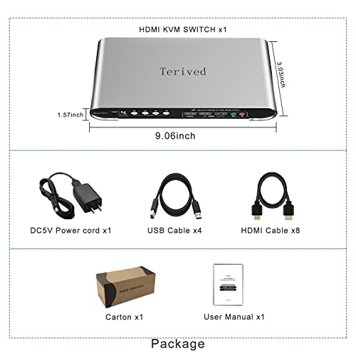 4 Computers 2 Monitors USB 3.0 HDMI KVM Switch 4K@60Hz with Hotkey Switching, Automatic Switching 4 Port Dual Monitor, Aluminum, Digital Display, USB 3.0 Audio/Mic, EDID, HDR10 with Cables - style: 4 Computers 2 HDMI Monitors