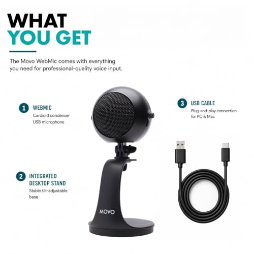 Movo WebMic USB Microphone for AI Coding, Voice Prompts & Dictation - color: Black