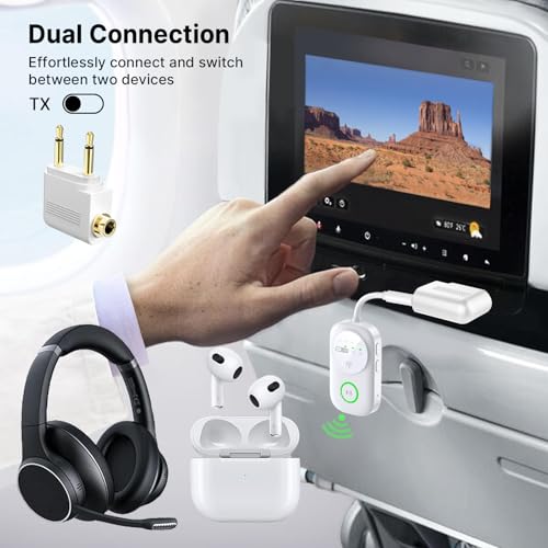 Bluetooth 5.4 Transmitter Receiver for 2 AirPods/Headphones, 2-in-1 Wireless Adapter with Microphone, Audio Adapter with 3.5mm Audio Jack, Suitable for Airplane, Car, TV, PC, Home Stereo - color: White