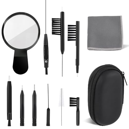 WXJ13 Hearing Aid Cleaning Kit, 13 Pieces, Includes Nylon Brushes, Magnifier, Ventilation Rod, Screwdriver, Case for Headphones, Earplugs, Mobile Phone Charging Holes