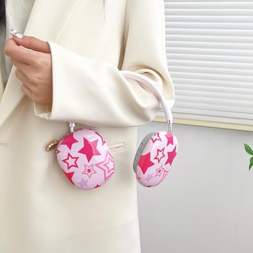 Case Compatible with AirPods Max Headphones, Soft TPU Cute Pink Star Pattern Anti-Scratch Protective Ear Cup Covers Headphone Cases for Woman Kids - color: pink stars