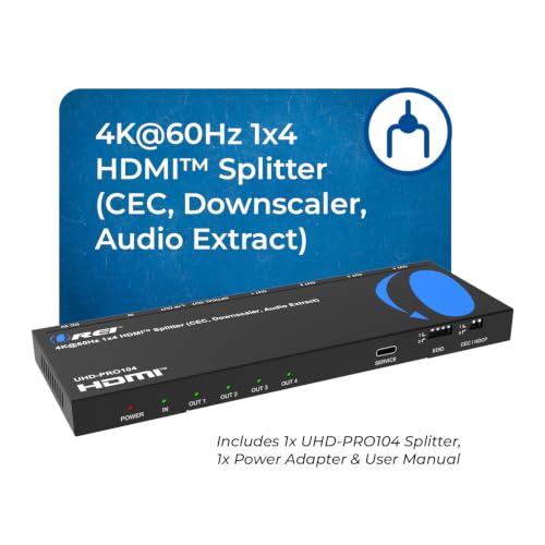 OREI 1x4 HDMI Splitter 4K 60Hz with Audio Extractor – HDMI 2.0b Splitter 1 in 4 Out with 4K to 1080p Downscaling, HDR10+, Dolby Vision, HDCP 2.3, Optical & 3.5mm Audio Out | OREI 1x4 HDMI Splitter 4K@60Hz & Audio Extractor With Downscaling, HDR10+, Dolby