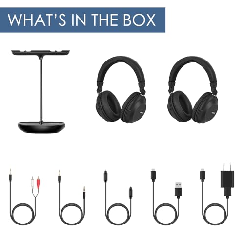 SIMOLIO 737D Plus Wireless Headphones for TV Watching, By-Pass to Soundbar, Cinema & Clear Dialog Modes, Volume Boosted Dual Headphones Bluetooth for Seniors, No Delay, TV & Bluetooth Mode, 164FT/50M - style: Two Headsets