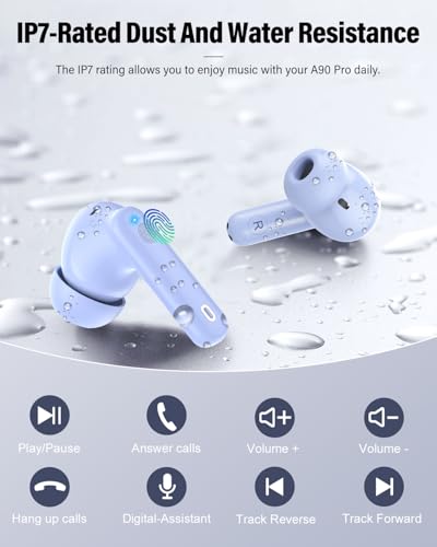 Wireless Earbuds, Bluetooth 5.4 Headphones Bass Stereo/Clear Call,Pale Blue | Ear Buds with Noise Cancelling Mic LED Display in Ear Earphones IP7 Waterproof 36H Bluetooth Earbuds for Phones/Sport/Laptop - color: Pale Blue