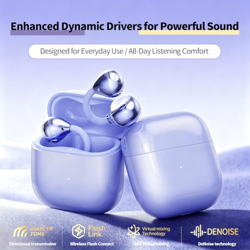 2026 Hi-Fi Sound Clip-On Open Ear Earbuds, Deep Bass,Bluetooth 6.0 - color: Purple
