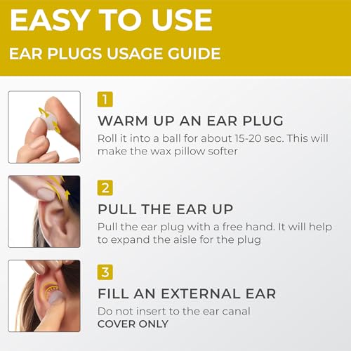 Peace&Quiet | PQ Wax Ear Plugs for Sleeping, Swimming - Soft Noise Cancelling Silicone Gel Wax Earplugs for Sleep and Swimmers, Ear Protection with Sound Blocking Level of 32 Db, Yellow - color: Yellow