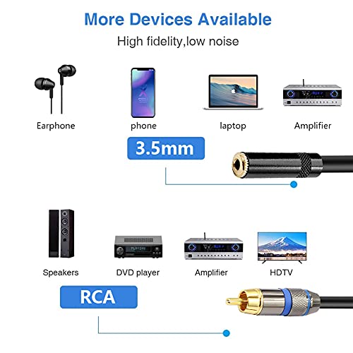 YABEDA 3.5mm Female to Dual RCA Male Stereo Y Splitter Cable, 3.5mm to 2 RCA - 3 Feet / 1 Meter Audio Breakout Adapter