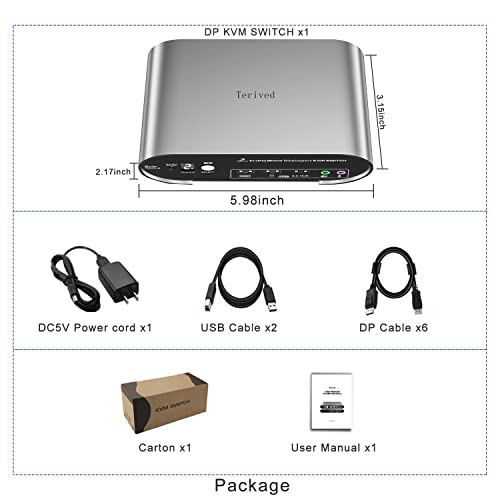 2 Computers 3 DP Monitors KVM Switch with Hotkey and Automatic Switching, 4K@144H USB 3.0 Triple Monitor with Audio Microphone, Aluminum, Digital Display HDR10 All Cables Included - style: 2 Computers 3 DP Monitors USB 3.0
