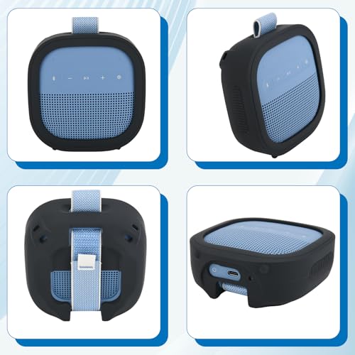 1 Pack Silicone Case for Bose SoundLink Micro 2nd Gen Speaker, Shockproof Protective Skin Cover Sleeve Soft Silicone Cover (Case Only) (Black) - color: Black