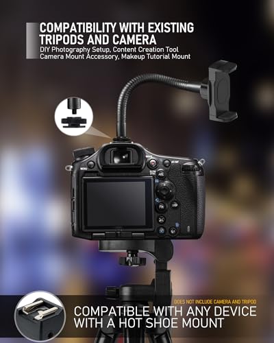 KHC1417 Phone Holder for Ring Light, 13-Inch Gooseneck, Hot Shoe Mount | Ring Light Phone Mount, Camera Hot Shoe Phone Holder, 1/4-20 Tripod Mount, 13-Inch Gooseneck, Cell Phone Clamp - size: 13" with Hot Shoe