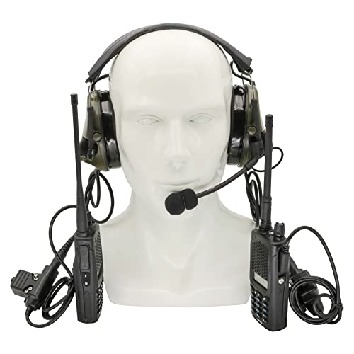 HEARFALCOM Dual Communication Tactical Headset with PTT Adapters U94 PTT Compatible with UV-5R, UV-82 Walkie Talkie Suitable for Airsoft Sports, Hunting, Hearing Protection(FG) - color: Green
